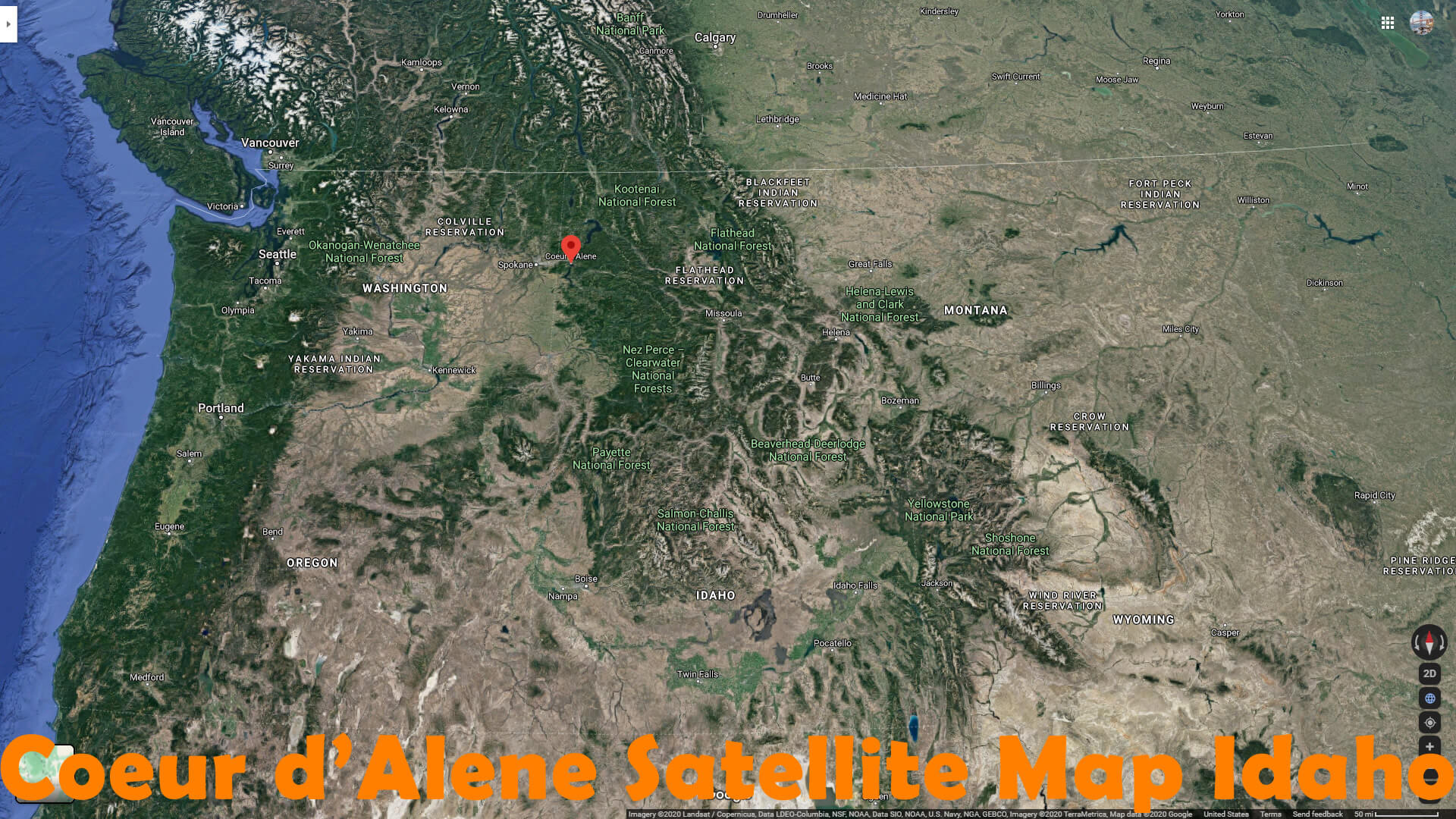 Coeur d'Alene Satellite Carte Idaho